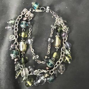 Chico's Multicolor Beaded & Silver Strand Bracelet Excel Condition